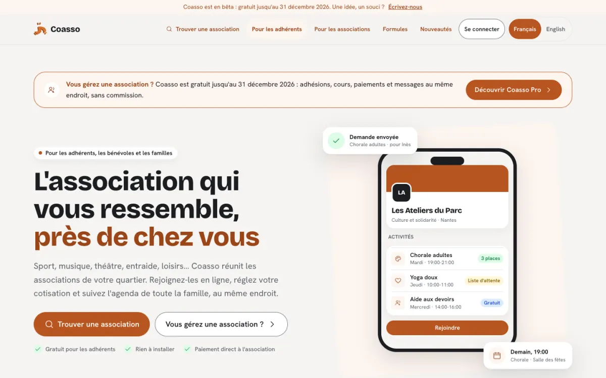 Page d'accueil de Coasso